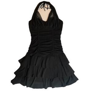 XOXO Collection Women Dress M Black Fit & Flare Ruffle Mini Party/cocktail sheer